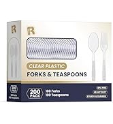 200 Count Plastic Silverware Heavy Duty - Clear Plastic Forks And Spoons Set - BPA Free Plastic U...