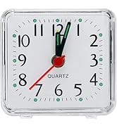 BWESOO White Alarm Clock Small Transparent Square Quartz Beep Table Silent Bedside Clock,Battery ...