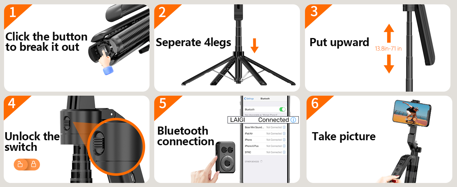 360 rotatable selfie stick tripod