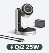 UGREEN Magflow Pro 25W Qi2.2-Certified 3-in-1 Wireless Charging Station | TEC Active Cooling, Rea...