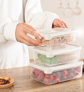Food Storage Container Set, Airtight Plastic Bowls with Lid (Pack of 3), Reusable - For Kitchen P...
