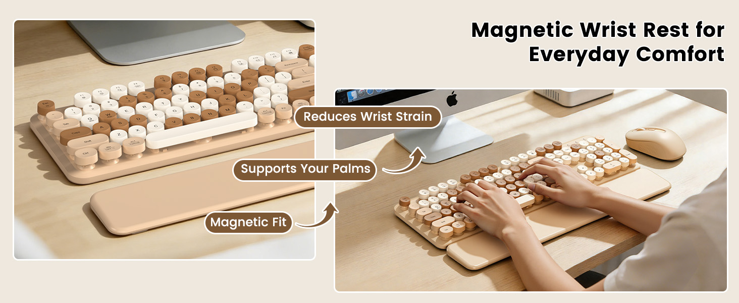 Magnetic wrist rest supports your palms for more comfortable typing in everyday work and study.