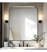 Delma Bathroom Vanity Mirror,36" x 30" Black Metal Framed Wall Mirror for Over Sink, Living Room,...