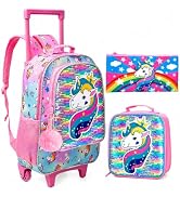 gxtvo Rolling Backpack for Girls, Roller Wheels Kids Bookbag - Wheeled Suitcase Elementary Sequin...