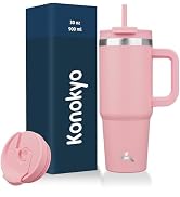 Konokyo 30 oz Insulated Tumbler Water Bottle with Handle, Straw Lid | BPA-free and dishwasher saf...