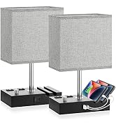 Kakanuo Fully Dimmable Bedside Lamps for Bedroom with USB C Ports, Grey USB Table Lamp Set of 2, ...