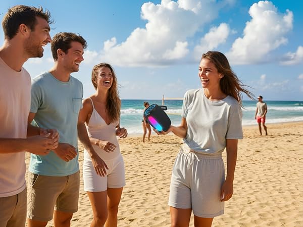 This wireless Bluetooth Speaker is a small beach speaker with powerful loud sound
