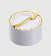 120 Pieces Gold Plates with Plastic Forks, Gold Dessert Plates for 60 Guests, Heavy Duty Disposab...