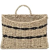 Handmade Seagrass Woven Hanging Basket with Black Cotton Rope - 11.81 x 4.33 x 7.87 Inches - Idea...
