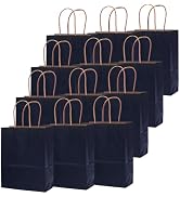 qiqee 60 pcs Kraft Bags with Handles 7.6"x4.75"x10.5" Medium Gift Paper Bags Navy Blue Solid Colo...