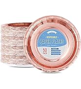 Tyzarglef Disposable Paper Plates Rose Gold, 50 Count 7” Dessert Cake Plates Bulk for Party Suppl...