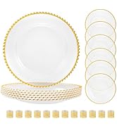 BESTVIP 18PCS Clear Charger Plates Set, 6 Acrylic Plate Chargers Bulk and 12 Napkin Rings, 13-Inc...