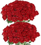 Hananona 50 Pcs Artificial Roses in Bulk, Fake Silk Red Roses Realistic Roses for Wedding Centerp...