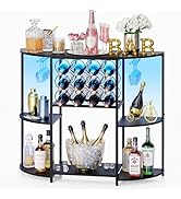 JKsmart Wine Bar Cabinet with LED Lights, Mini Wine Bar Cart with Storage and Glass Holder, Home ...