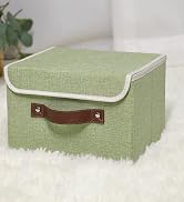 ANMINY Storage Bin with Lid Storage Boxes with PU Leather Handles PP Plastic Board Decorative Fol...