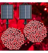 Red Solar Christmas Lights Outdoor, 2 Pack 144ft 400LED Fairy String Lights with 8 Modes IP44 Wat...