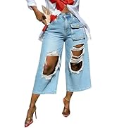 Inroserm Women's Casual Wide Leg Baggy Ripped Jeans Mid Rise Distressed Denim Pants Distroyed Str...