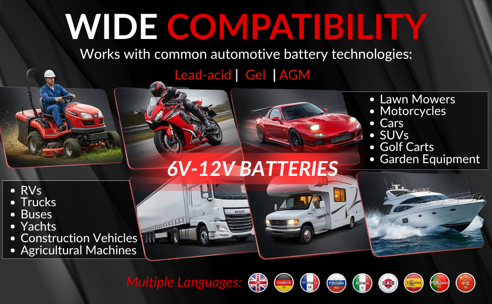 BST-360 battery tester compatibility display for 6V and 12V vehicle batteries