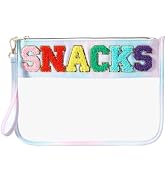 HIGH FIT Snack Bags Pouch Travel Makeup Bag Chenille Letter Patch - Waterproof Nylon Clear Cosmet...