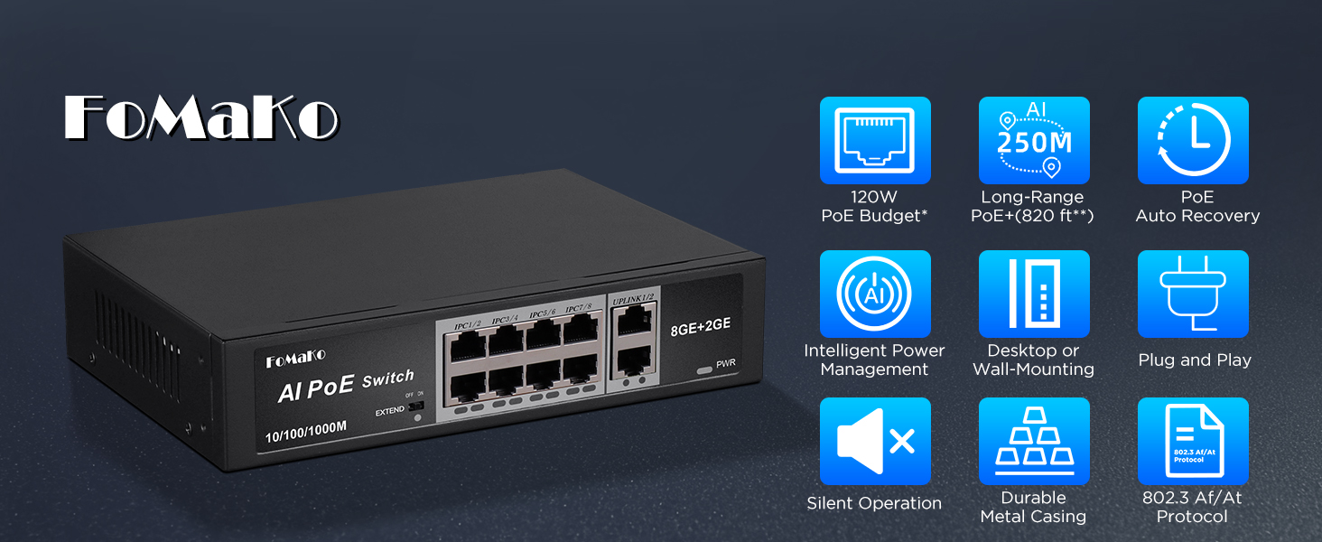 P1000 Computer Networking Switches| 8 PoE+ Port
