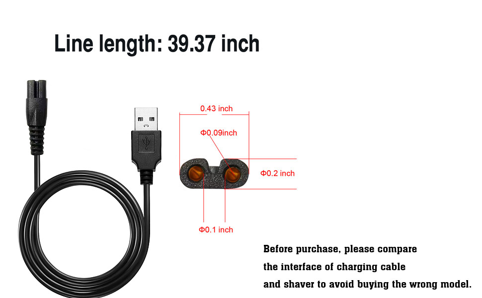 WAHFOX Head Shaver Charger Cord USB Cable Shaver Power Cord Replacement for Shaver