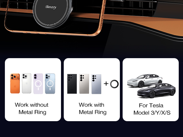 Wide Compatibility: For all Magnetic devices & non-MagSafe phones with metal ring, and Tesla