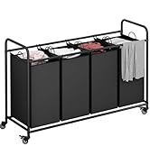 Laundry Sorter 4 Section Hamper Sorter with Heavy Duty Lockable Rolling Wheels Removable Bags Bas...