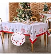 VidaFete Christmas Rectangle Tablecloth, Snowman Pine Tree Snowflake Pattern White Polyester Tabl...