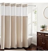 River Dream Linen Textured No Hook Shower Curtain with Snap-in Liner, Farmhouse Quick Dry Fabric ...