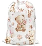 DSHFG Pink Bear Baby Shower Drawstring Gift Wrap Bags, Pink Bear Birthday Drawstring Gift Bags, B...