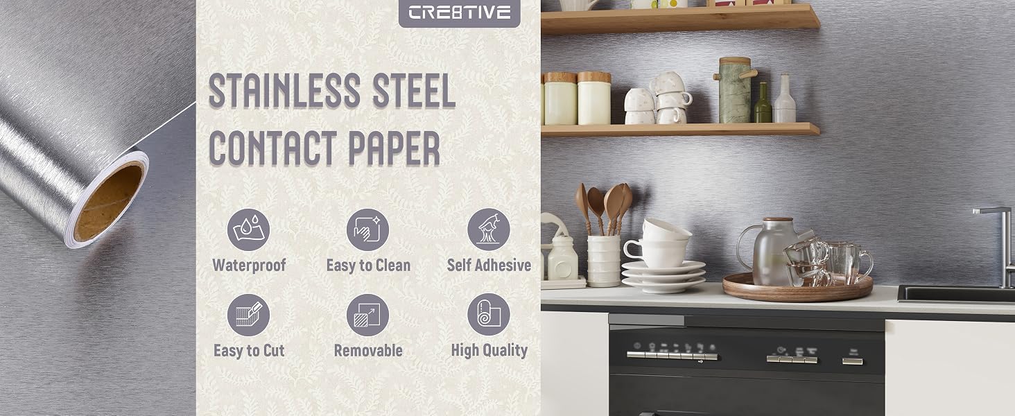 silver stainless steel contact paper