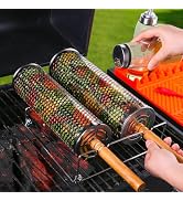 Upgraded Rolling Grill Basket - Heavy-Duty Stainless Steel Cylinder Design with Perforated Plate ...