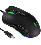 IULONEE Type C Mouse, Wired USB C Mice Gaming Mouse Ergonomic 4 RGB Backlight 3200 DPI Compatible...