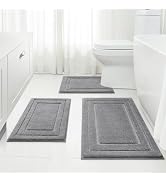 HOMEIDEAS Bathroom Rugs Sets 3 Piece, Super Soft and Absorbent Non Slip Microfiber Toilet Bath Ma...