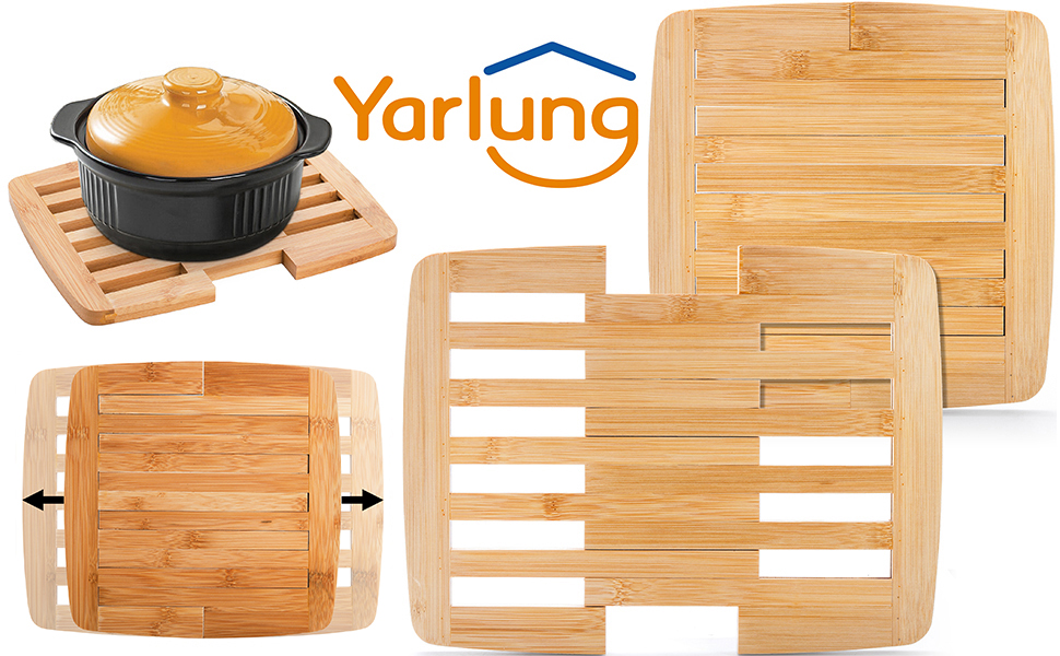 Yarlung Bamboo Trivet Expandable 9 Inch to 11.8 Inch, Square Hot Pad Trivet Heat Resistant Mat