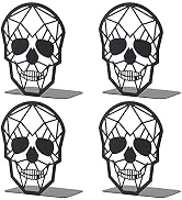 2 Pairs Black Skull Design Bookend Metal Book Ends, Heavy Duty Bookends for Shelves Desk, Skull B...