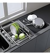 JASIWAY Dish Drying Rack in Sink with Mat, Expandable Stainless Steel Dish Drainers for Kitchen C...
