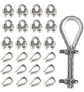PIUM Stainless Steel Cable Clamps, Wire Rope Clips 1/4 Inch 12pcs with M6 Stainless Steel Thimble...