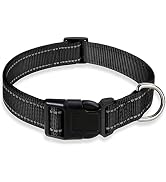 Reflective Dog Collar with Buckle Adjustable Safety Nylon Collars for Small Medium Large Dogs, Bl...