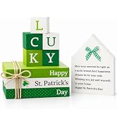 St Patrick’s Day Decor Set (3 PCS) – Lucky Shamrock Wood Block Stack & Irish Blessing House Sign ...
