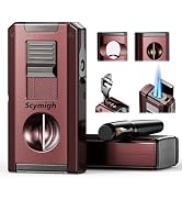 5-in-1 Torch Lighter with Straight & V Cutter Punch Holder Draw Tool Double Jet Flame Windproof B...