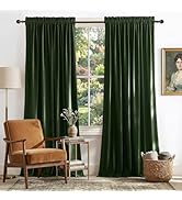 NICETOWN Olive Green Velvet Blackout Curtains 96 inch Long for Spring, Thermal Insulated Energy S...