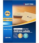 VZCPYTPM Printable Address Labels,1" x 2-5/8" for Printer,300 Total Label,Matte Clear Mailing,Wat...