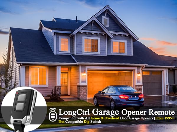 Compatible Genie & Overhead Door (1995+), 2-Door Control, Rolling Code, 150ft Range