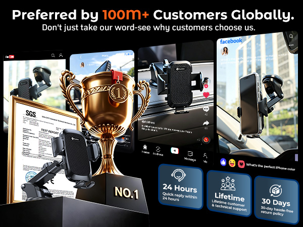 lifetime support and 30-day return for car phone holder purchase confidence