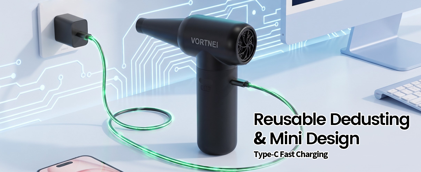 Portable Electric Air Blower with Mini Design, Reusable Dust Remover, Type-C Quick Charge