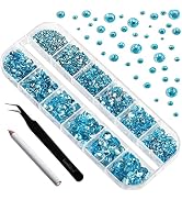 Beadsland Blue Rhinestones Set Mixed 8 Sizes 2500pcs, Flatback Gems Round Crystal Rhinestones for...