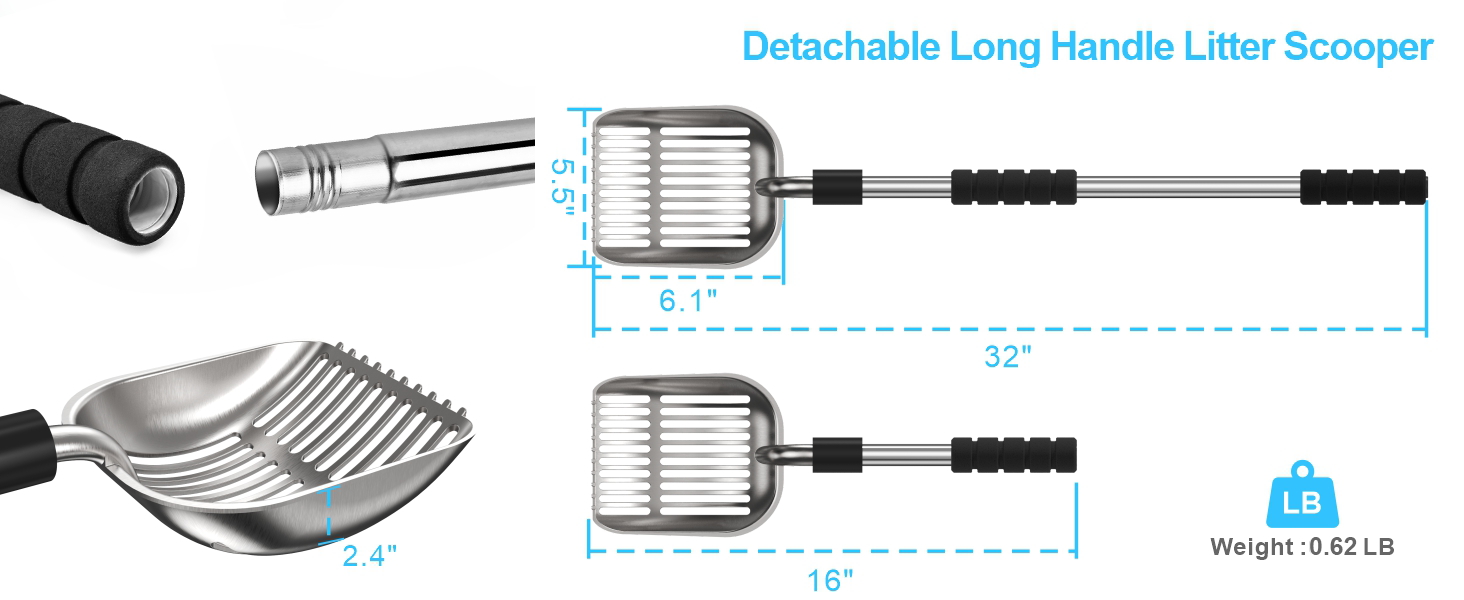 Detachable Long Handle Litter Scooper