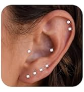 ORAZIO 6 Pairs Tiny 2mm Stainless Steel Stud Earrings For Mens Womens CZ Round Ball Cartilage Ear...