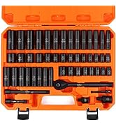 HORUSDY 3/8" Drive Impact Socket Set, 50-Piece Standard SAE (5/16 to 3/4 inch) and Metric (8-22mm...